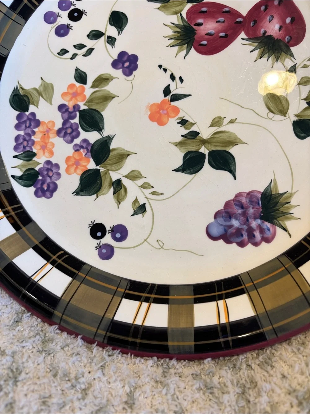 Strawberry Plaid Floral Serve Plate by Oneida NWT 12”x12”x1.50”